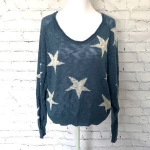 Blue and white star slub-knit pullover sweater
